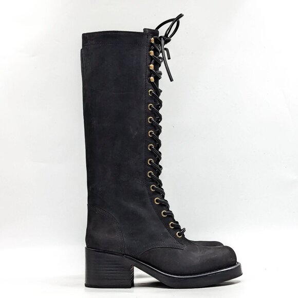 Jeffrey Campbell Wmn Tyr Black Leather Vintage Retro Square Toe Lace Boots 6 - Picture 6 of 11